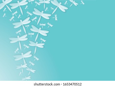 Vektorillustration von Papier-Schnittdesign von Libellen auf hellblauem Hintergrund
