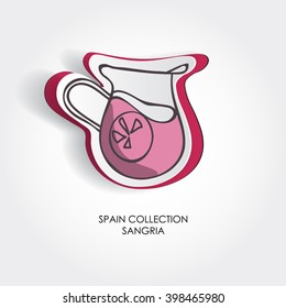 Vector paper cut out illustration of fresh red  sangria. jug with handle.Cover,brochure,advertising template for restaurant or cafe menu.Spanish traditional drink. Notch out element with beveled edges