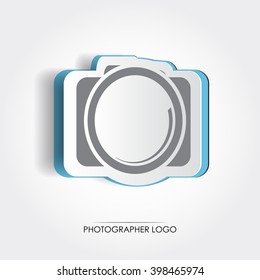 Vector paper cut out photo-camera illustration. Creative concept. Photography element. Lens icon. Modern isolated picture, symbol for web-design, advertisement, poster, banner, corporate logo. 