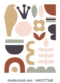 Vector paper cut pieces. Trendy abstract Paper cutouts collage. Hand drawn modern folk art composition.