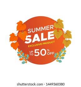 Vector paper cut poster with leaves and text Summer Sale