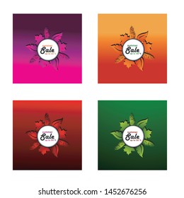 Vector paper cut poster with leaves and text in Summer Sales in a white round frame. with a background of several colors of banner design templates.