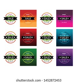 Vector paper cut poster with leaves and text in Summer Sales in a white round frame. with a background of several colors of banner design templates.
