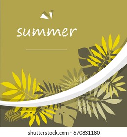 Vector paper cut poster with tropical leaves and text Summer. Banner design template. Isolated vector.