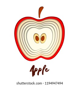 Vector paper cut red apple, cut shapes. 3D abstract paper art style, origami concept design, food packaging, advertising, detox, cosmetics, healthy eating.