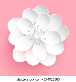 Vector paper cut sakura flower. Floral volumetric composition. Elegant element for invitaion cards.