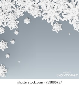 Vector paper cut with snowflakes .Merry Christmas Greetings card and Happy New Year. Winter snowflakes background. Space for text. 