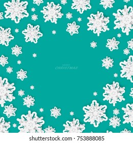 Vector paper cut with snowflakes .Merry Christmas Greetings card and Happy New Year. Winter snowflakes background. Space for text. 