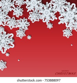 Vector paper cut with snowflakes .Merry Christmas Greetings card and Happy New Year. Winter snowflakes background. Space for text. 