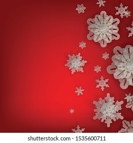 vector paper cut snowflakes on red background  Used for Christmas and New Year holidays. Greeting cards, New Year's backgrounds