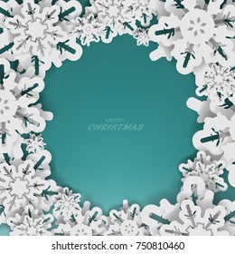  Vector paper cut with snowflakes. Template may be used for laser cutting. Suitable for christmas paper cards, design elements, scrapbooking. Vector illustration.
