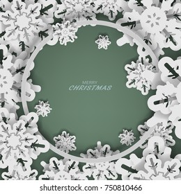  Vector paper cut with snowflakes. Template may be used for laser cutting. Suitable for christmas paper cards, design elements, scrapbooking. Vector illustration.