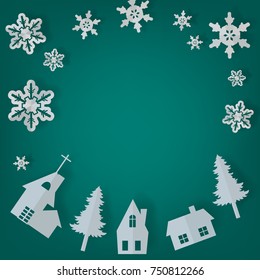  Vector paper cut with snowflakes. Template may be used for laser cutting. Suitable for christmas paper cards, design elements, scrapbooking. Vector illustration.