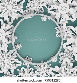  Vector paper cut with snowflakes. Template may be used for laser cutting. Suitable for christmas paper cards, design elements, scrapbooking. Vector illustration.