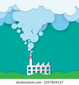 Vector paper cut style of fossil fuel smoke and related, gradient shadow, long shadow power plant and electricity energy concept. copy space for text and design, artboard 4000x4000 pixel