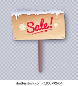 Ilustración de estilo de corte de papel vectorial de cartón de madera de venta sobre fondo de transparencia.