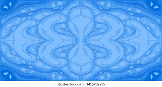 Vector paper cut style pattern in shades of blue. 3d illustration for design themes of winter, sea, cold, snow. Abstract background for website, invitations, greeting cards.