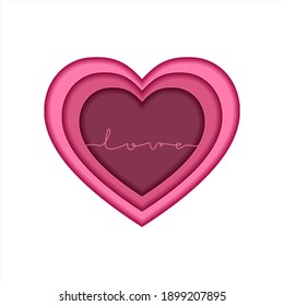 Vector Paper cut style postcard illustration. Happy Valentines day. Banner with love text