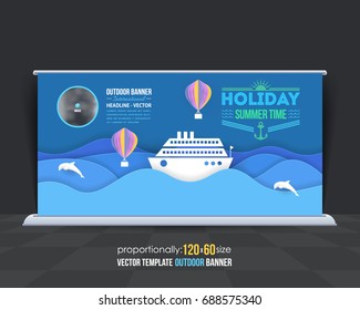 Vector Paper Cut Style Summer Season Background. Holiday Concept Advertising Design with Image Add Feature Outdoor Banner and Print Ready Ad or Website Horizontal Template