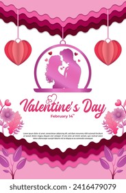 Vector Paper Cut Valentine's Day Poster Template
