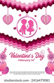 Vector Paper Cut Valentine's Day Poster Template