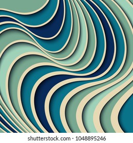 Vector paper cut waves modern background. Trendy craft style illustration. 3d effect imitation