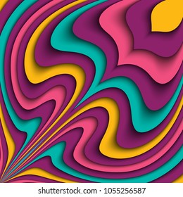 Vector paper cut waves modern background. Trendy craft style illustration. 3d effect imitation