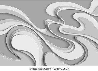 Vector paper cut waves modern background. Trendy craft style illustration. 3d effect imitation