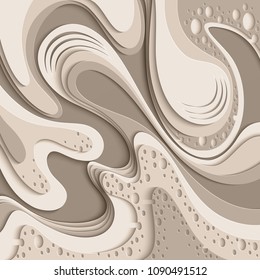 Vector paper cut waves modern background. Trendy craft style illustration. 3d effect imitation