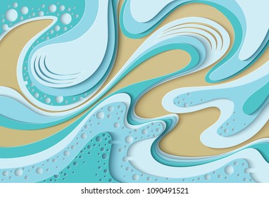 Vector paper cut waves modern background. Trendy craft style illustration. 3d effect imitation