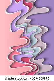 Vector paper cut waves modern background. Trendy craft style illustration. 3d effect imitation