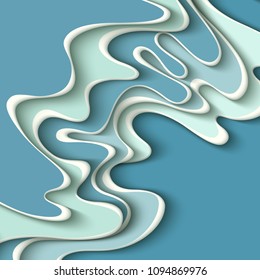 Vector paper cut waves modern background. Trendy craft style illustration. 3d effect imitation