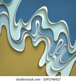 Vector paper cut waves modern background. Trendy craft style illustration. 3d effect imitation
