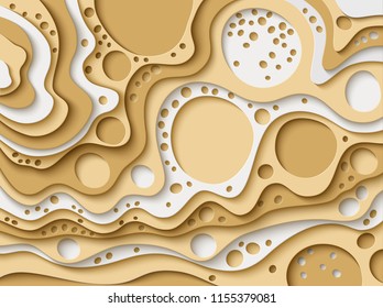 Vector paper cut waves modern background. Trendy craft style illustration. 3d effect imitation