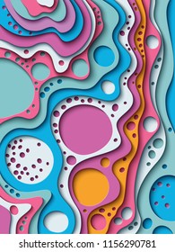 Vector paper cut waves modern background. Trendy craft style illustration. 3d effect imitation