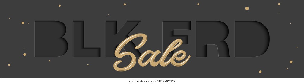 Vector paper cut with words for poster, advertising, banner, site decoration, offer, promo, flyer, brochure, social media posts. Craft cut out style on black background. Black Friday sale.
