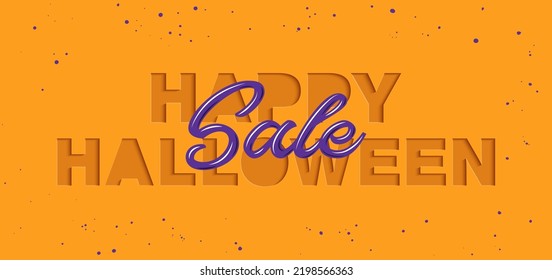 Vector paper cut with words for poster, advertising, banner, site decoration, offer, promo, flyer, brochure. Craft style, modern calligraphy text on orange background. Happy Halloween sale.