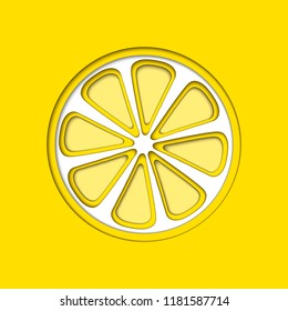 Vector paper cut yellow lemon, cut shapes. 3D abstract paper art style, origami concept design, food packaging, advertising, detox, cosmetics, healthy eating.