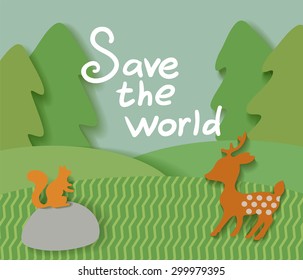 Vector paper cutout illustration save world 