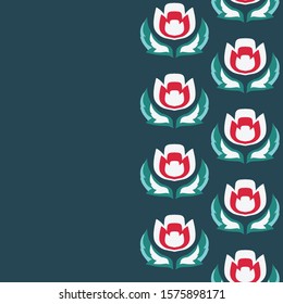 Vector Paper Cutting Art Collection inspired Tulip Border seamless pattern background.