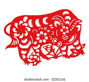 Vector of Paper Cutting Series,Chinese Zodiac Sign(No.2)--COW.