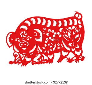 Vector of Paper Cutting Series,Chinese Zodiac Sign(No.12)--BOAR.