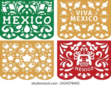 Decoración de papel vectorial de fiestas nacionales de México. Viva México