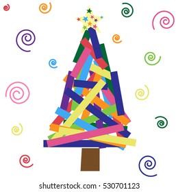 Vector paper design Christmas tree. Child cut paper handmade 