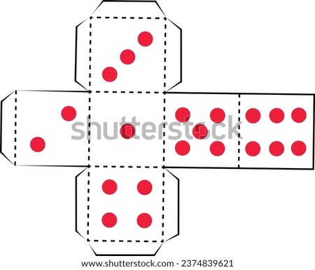 vector paper dice template, playing cube vector