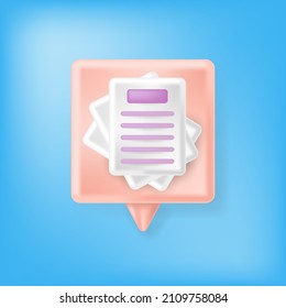 Vector Paper Document Icon Icon and Orange Speech Bubble on Blurred Blue Background.