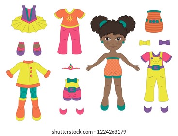 Vector paper doll baby ballet dancer and her outfits