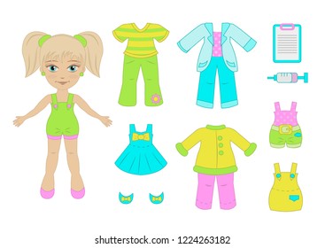 Vector Paper Doll Baby Doctor And Her Outfits