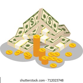 Vector paper dollar cash banknote icon. Business, finance, investment and loans. Stack of money isolated on a white background.