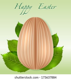 Vector paper Easter Egg on spring leaves background